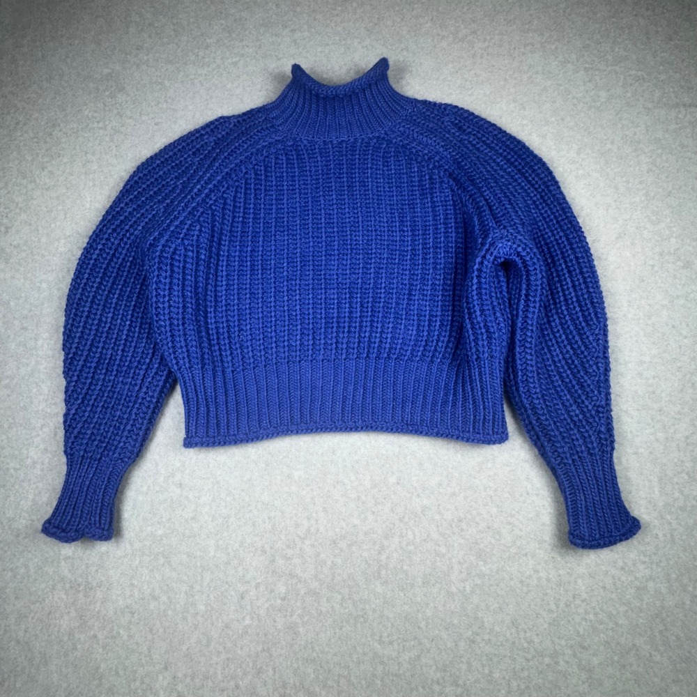 HM Conscious Choice Cobalt Blue Ribbed Mock Neck Cropped Sweater Small
